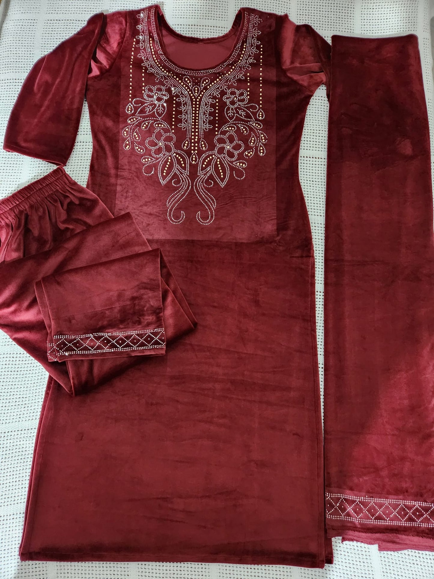 Soft Red Velvet suits with Swarovski Work