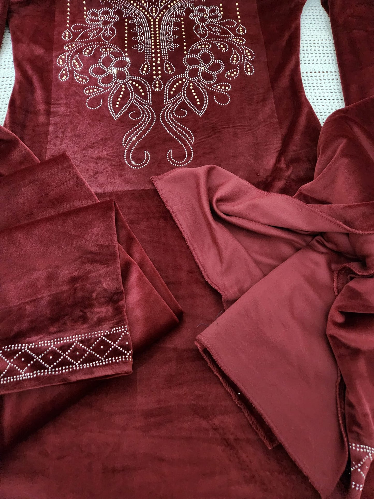 Soft Red Velvet suits with Swarovski Work