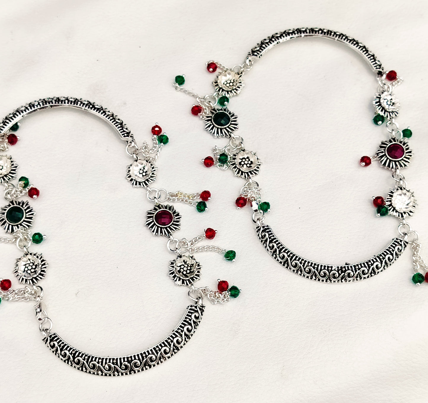 Antique German Silver Anklets / Payal with Stone Work