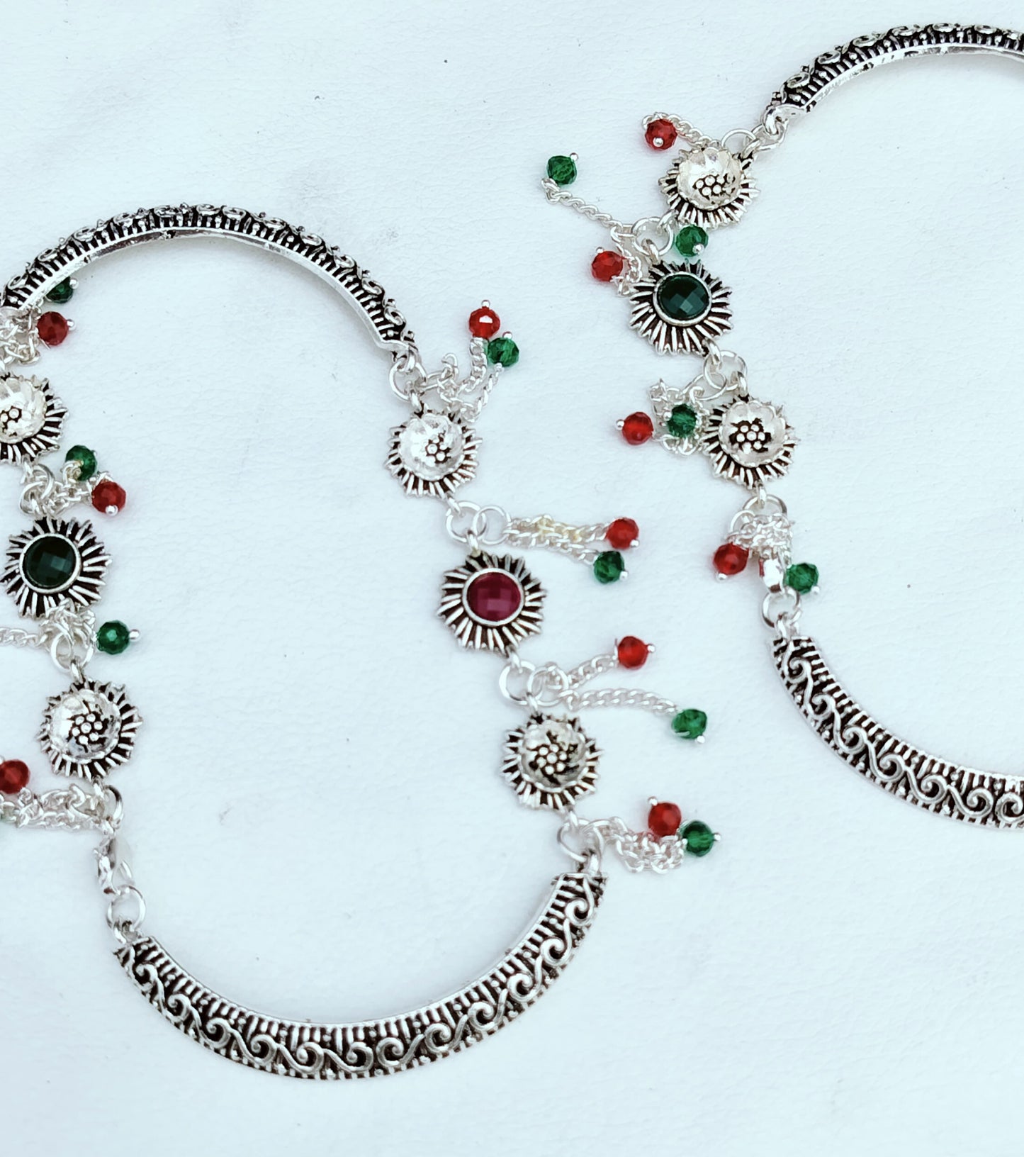 Antique German Silver Anklets / Payal with Stone Work