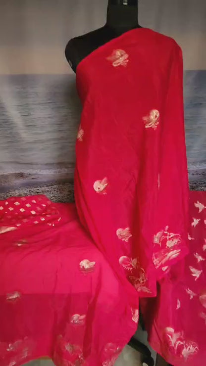 Exclusive Pink Pure Chinon Saree with Soft Zari Work