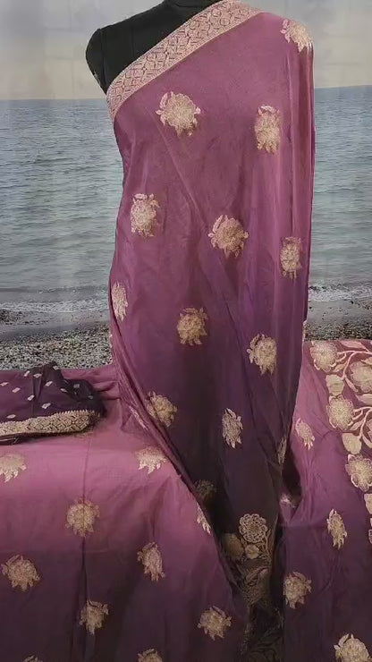 Premium Purple Pure Chinon Saree with Soft Zari Work