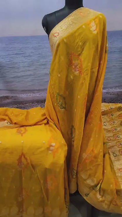 Exclusive Yellow Pure Chinon Saree with Soft Zari Work