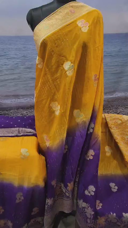 Exclusive Beautiful 2 Tone Pure Chinon Saree with Soft Zari Work