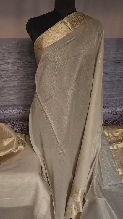 Elegant Grey Pure Handloom Khadi Silk Saree with Soft Zari Work